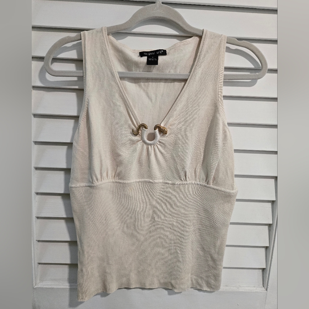 August Silk Cream Tank Top with Gold Accent - Picture 9 of 9